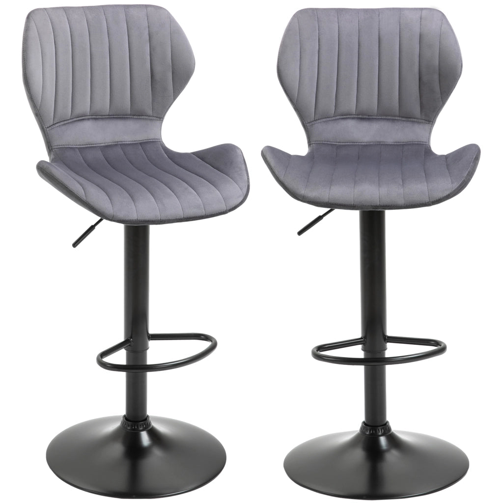 EasyComfort Set 2 Sgabelli da Bar ad Altezza Regolabile con Seduta Ergonomica e Poggiapiedi, Sgabelli Alti in Effetto Velluto e Metallo, 47x51.5x92-114 cm, Grigio