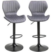 EasyComfort Set 2 Sgabelli da Bar ad Altezza Regolabile con Seduta Ergonomica e Poggiapiedi, Sgabelli Alti in Effetto Velluto e Metallo, 47x51.5x92-114 cm, Grigio
