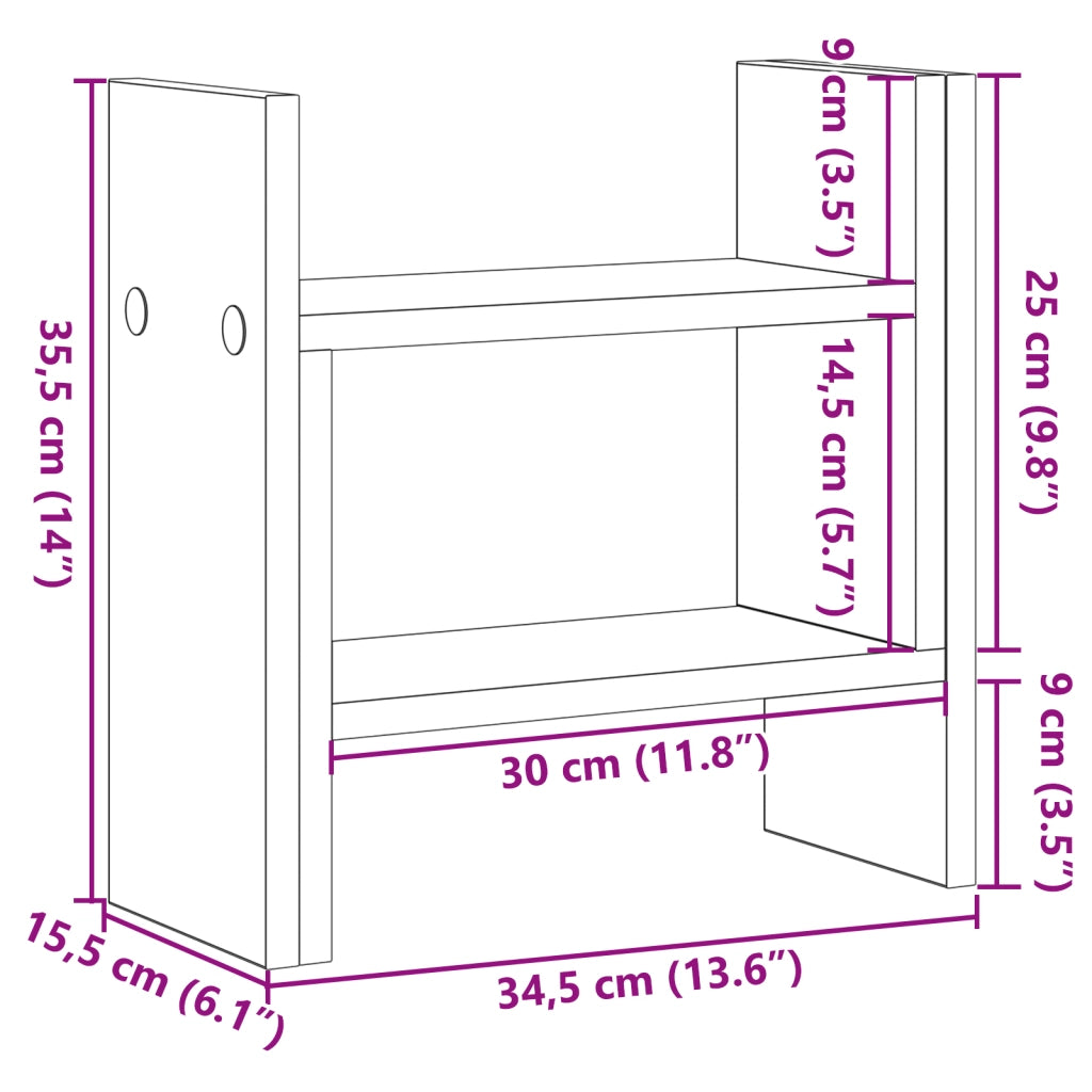 Organizzatore da scrivania quercia artigianale 34.5x15.5x35.5 cm legno