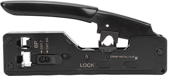 Strumento per la Crimpatura - Attrezzo per Cavi di Rete - Multifunzionale - Nero - Adatto per RJ45 e RJ11 - Ideale per la Rete.