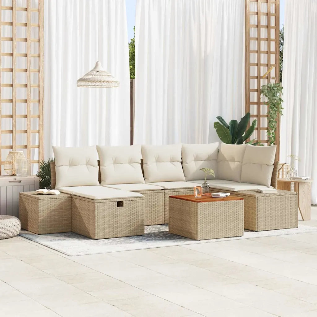 Set Divano da Giardino con cuscino 7 pcs Beige polyrattan 3359596
