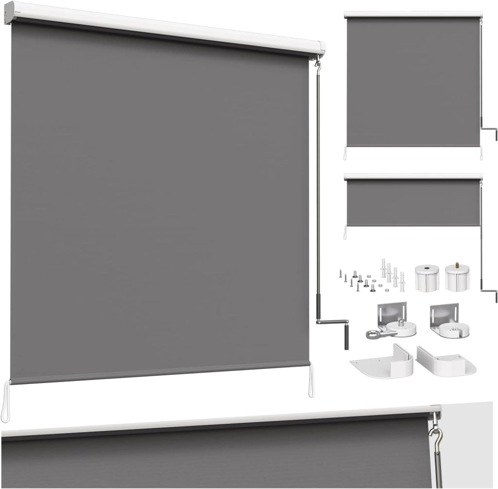 Tenda da Sole Verticale Tenda a Rullo per Esterno Tenda da Sole a Caduta con Manovella Tenda per Balcone Avvolgibile Oscurante Protezione Sole Vento per Gazebo Giardino, Beige 140x240 cm