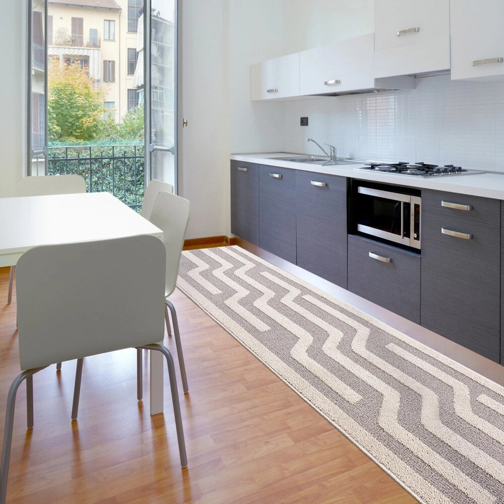 Tappeto Cucina A Righe 57x240 Cm 3D Morbido Bordato Passatoia Ingresso Assorbente Antiscivolo Beige