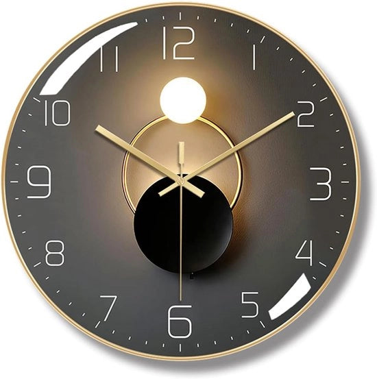 Orologio da Parete Moderno - Stile Art Deco - Piastra di Vetro Sottile e Curvo/Pannello di Legno Ecologico - 1 Unità - Per Soggiorno, Camera da Letto, Ufficio