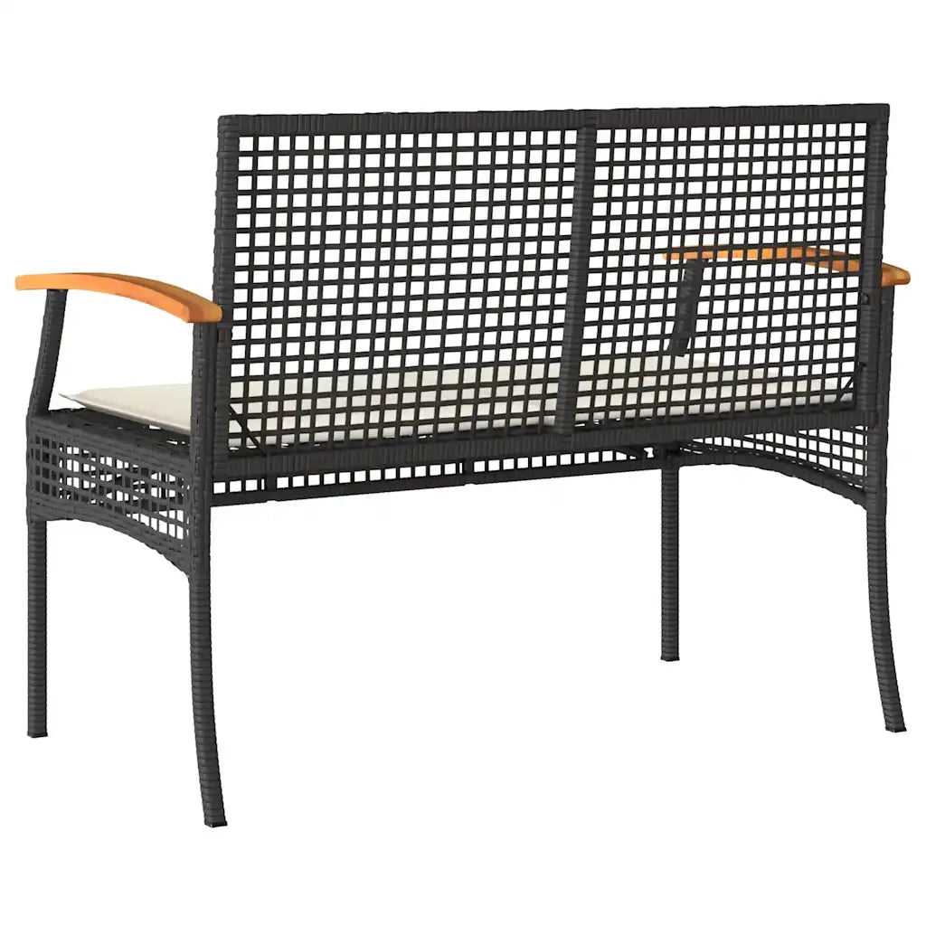 Panca da Giardino con Cuscino Nera in Polyrattan e Legno Acacia 899289