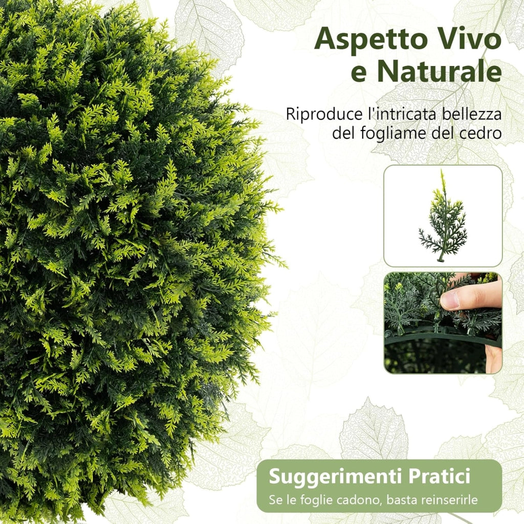 Set di 2 Sfere Topiarie in Cedro 50 cm, Sfere in Buxus con Protezione Solare, Piante Decorative Artificiali per Giardino, Porta d'Ingresso e Balcone