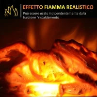 Camino Elettrico da Terra con Effetto Fiamma, Potenza Regolabile 600/1200W, Copertura 10-15m², Bianco