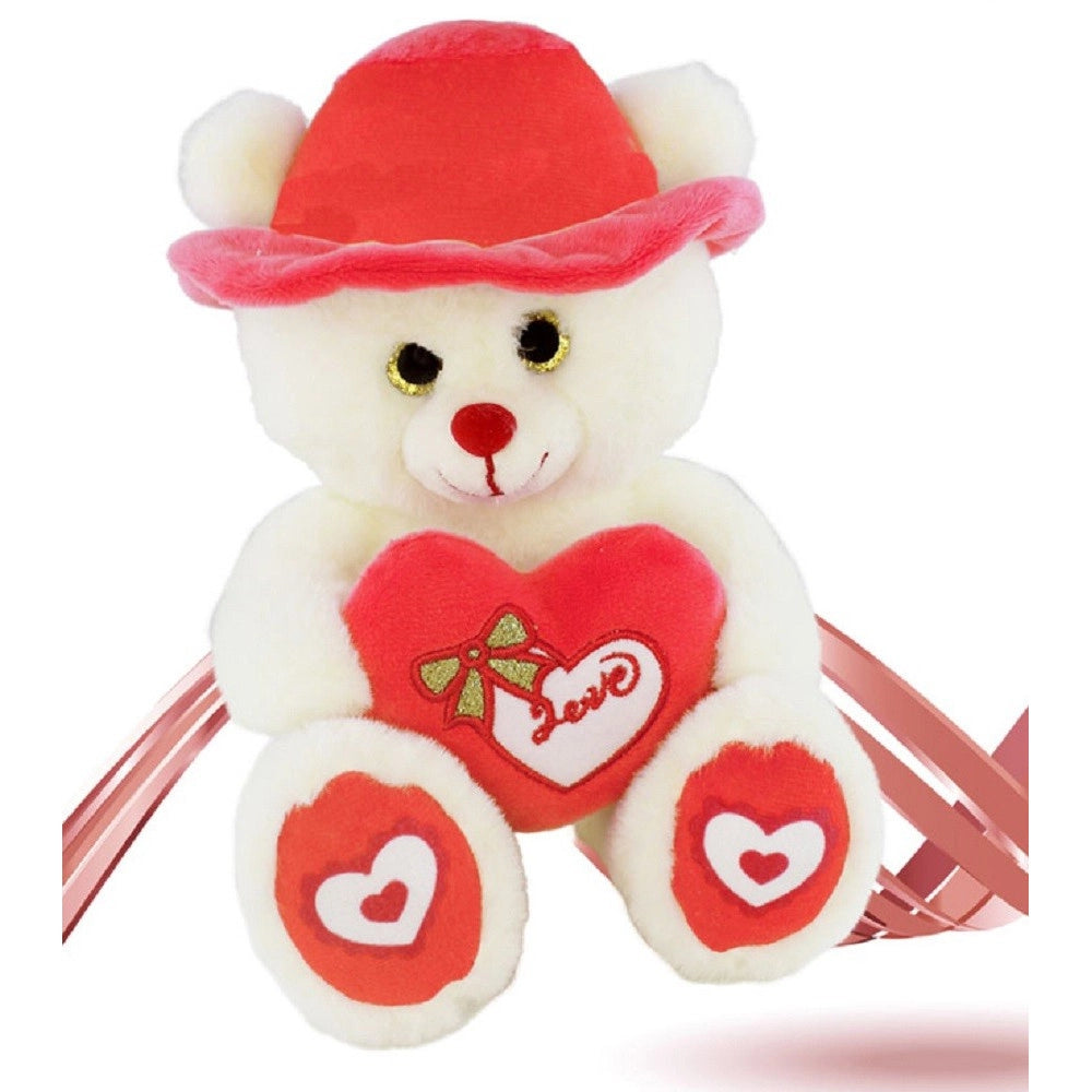 Trade Shop - Peluche Orso Con Cappello Cuore Rosso 22 Cm Pupazzo Regalo San Valentino 92409 -