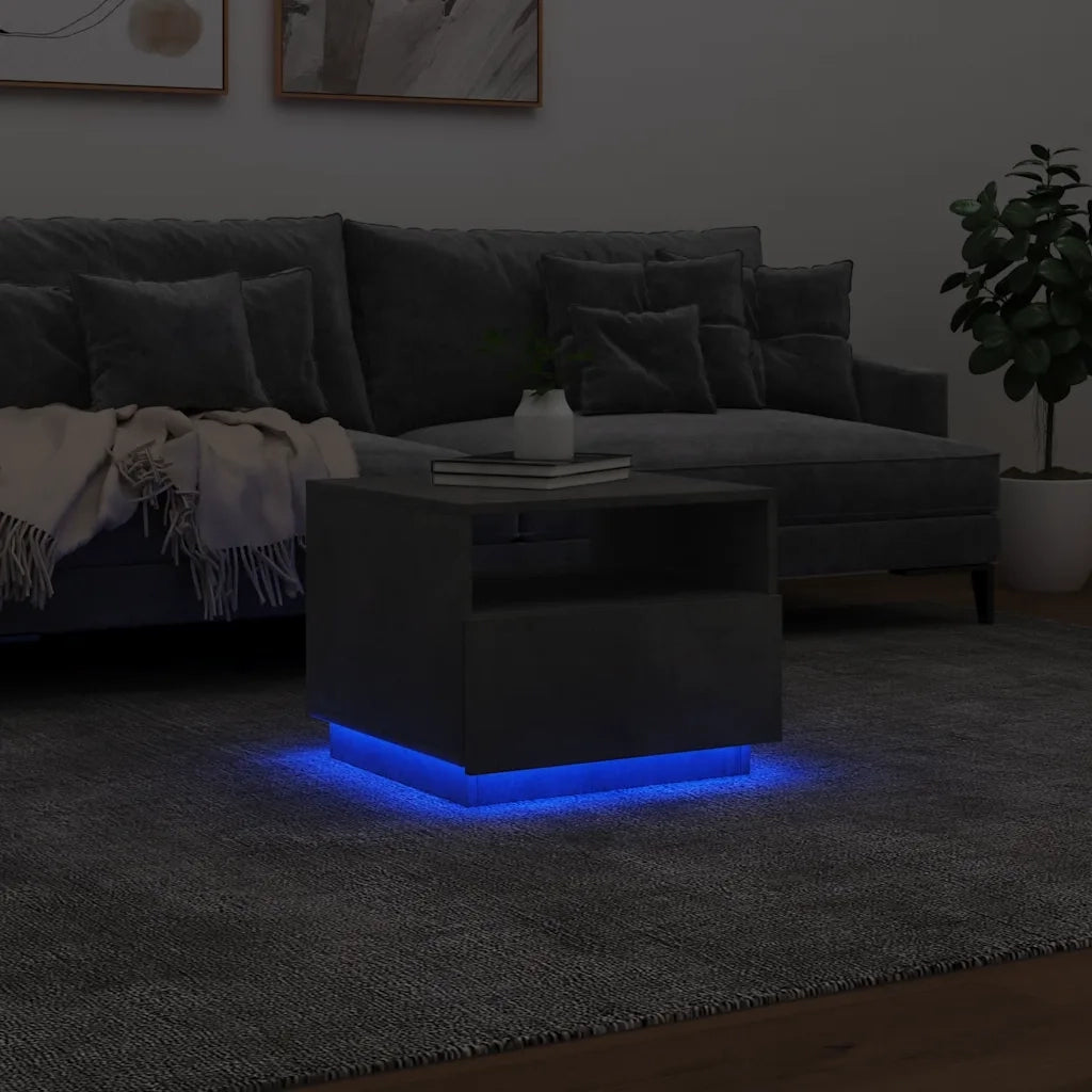 Tavolino da Soggiorno con Luci LED-Tavolino da Salotto-Tavolo Grigio Cemento 50x49x40 cm