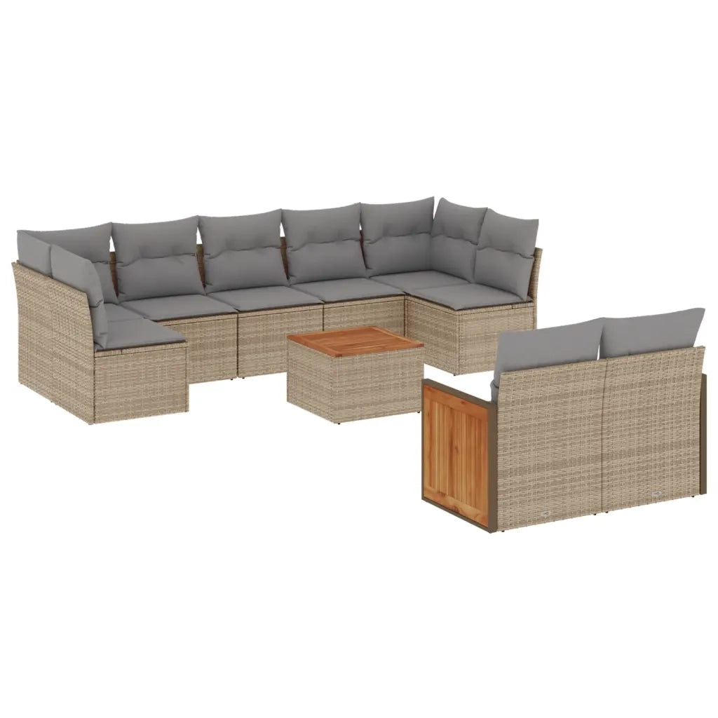 Set Divano da Giardino 10 pz con Cuscini Beige in Polyrattan