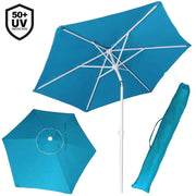 Trade Shop - Ombrellone Mare Spiaggia Giardino Acciaio Inox Grande 210cm Azzurro Con Custodia -