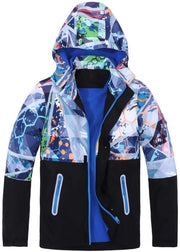 Giubbotto impermeabile con cappuccio per bambini, colorblock, impermeabile, resistente al vento, leggero, dotato di imbottitura in pile.