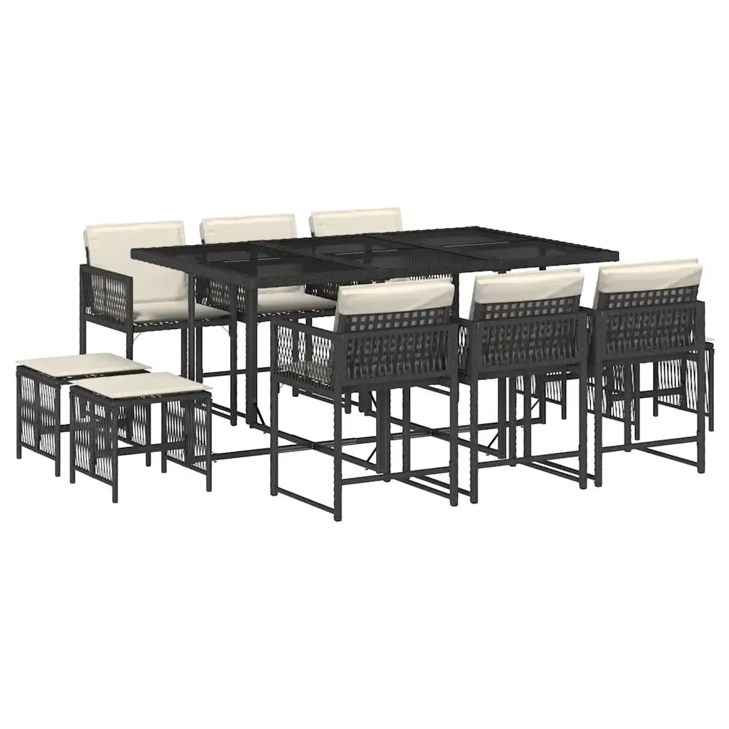 vidaXL Set da Pranzo da Giardino 11 pz con Cuscini in Polyrattan Nero