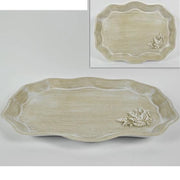 Trade Shop - Vassoio In Legno Chiaro Shabby Chic Decorazione Casa Cucina Con Fiore In Rilievo -