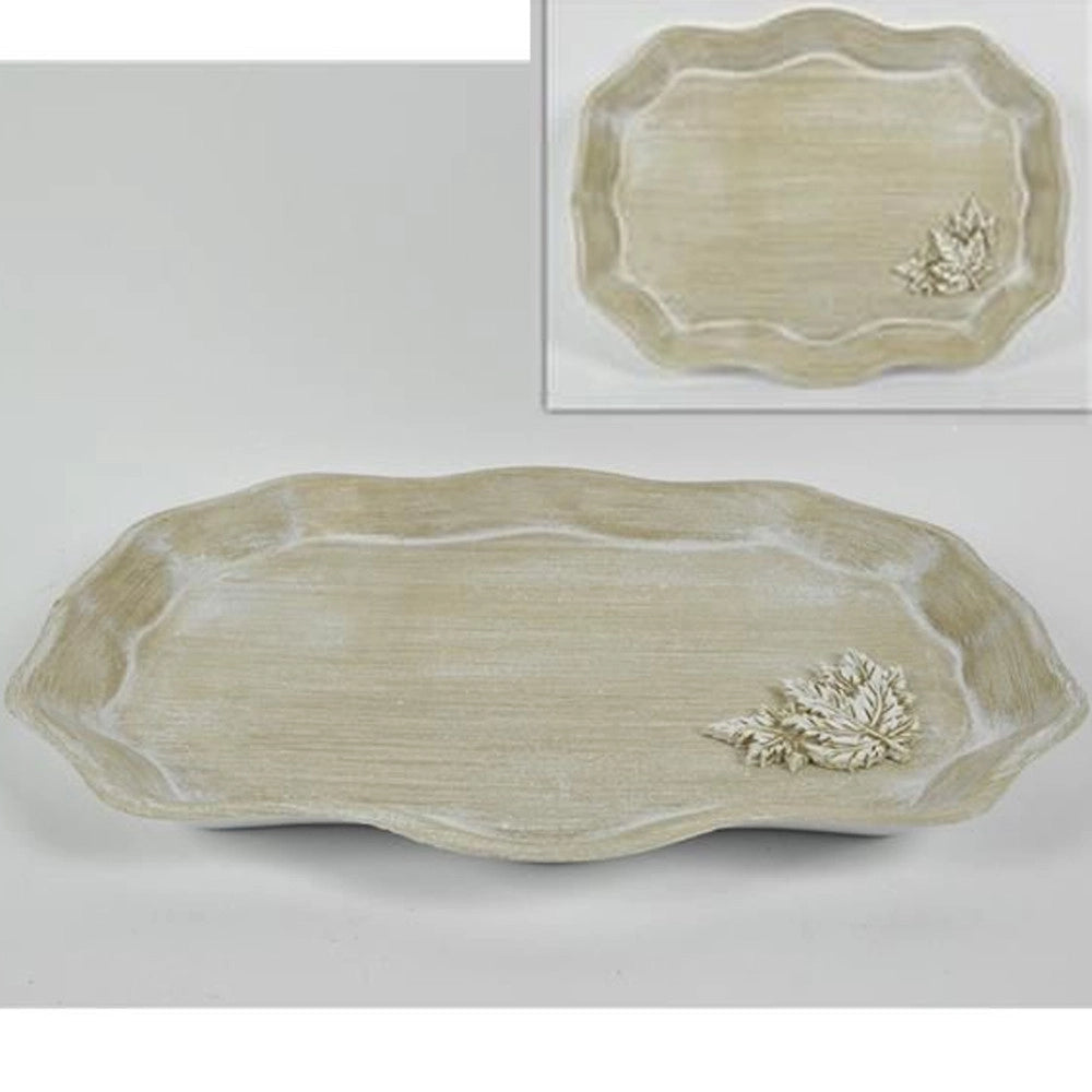 Trade Shop - Vassoio In Legno Chiaro Shabby Chic Decorazione Casa Cucina Con Fiore In Rilievo -