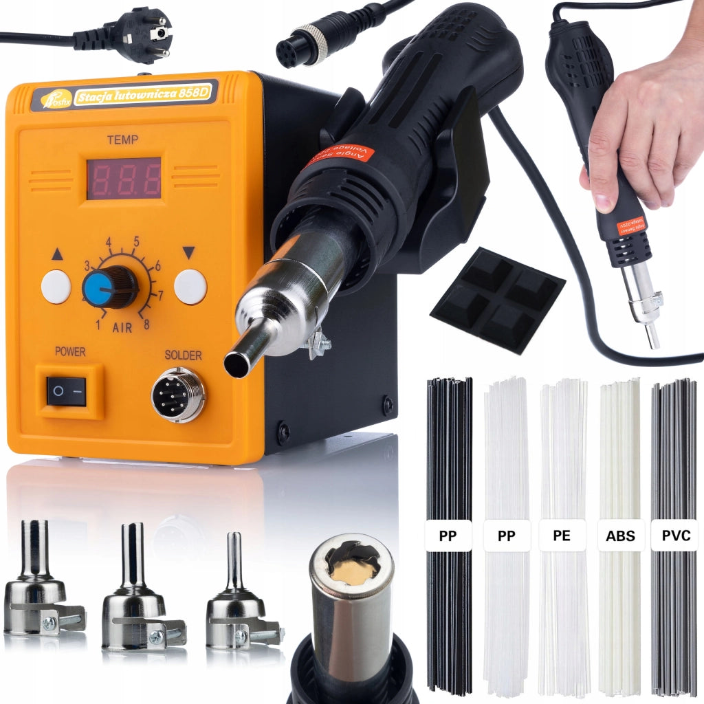 Stazione Saldante Hot-Air 858D – Potenza 700W, Regolazione Temperatura 100-500°C | Kit Pro Saldatura Plastica 5 Tipi