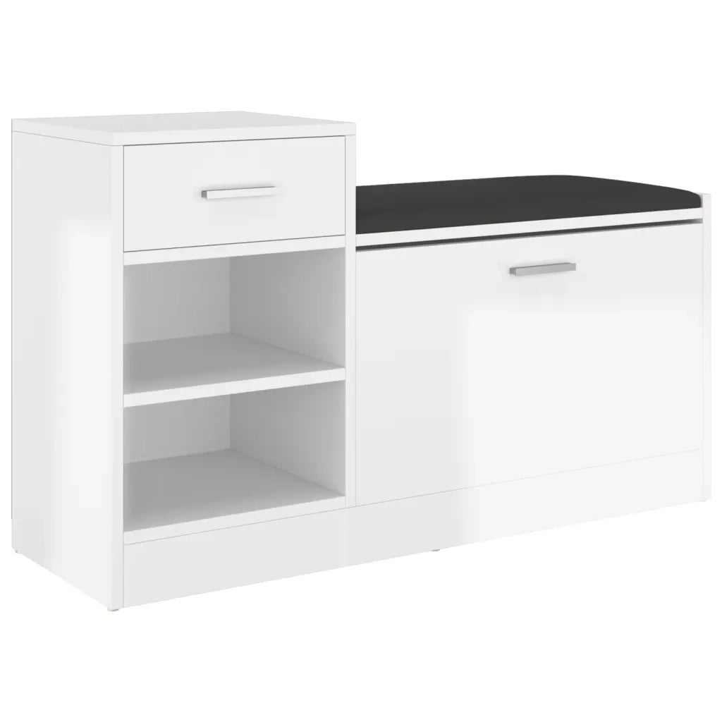 Panca Porta Scarpe Bianco Lucido 94,5x31x57cm Legno Multistrato 326747
