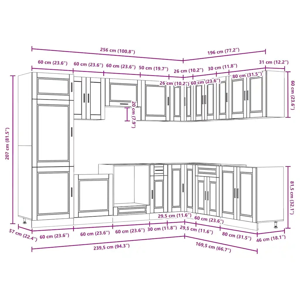 vidaXL Set Mobili da Cucina 14 pz Porto Neri Legno Multistrato