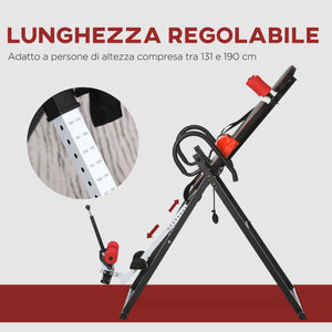Panca a Inversione Regolabile 79x114x153 cm con Poggiatesta Rosso e Nero