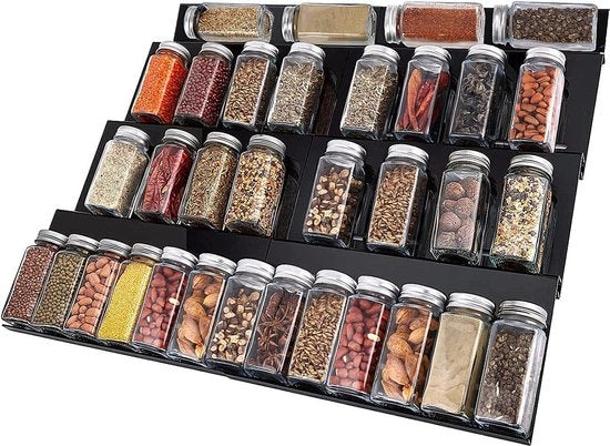 Organizzatore di carrello con estensione regolabile 30-60 cm, livelli neri, upgrade per contenitori