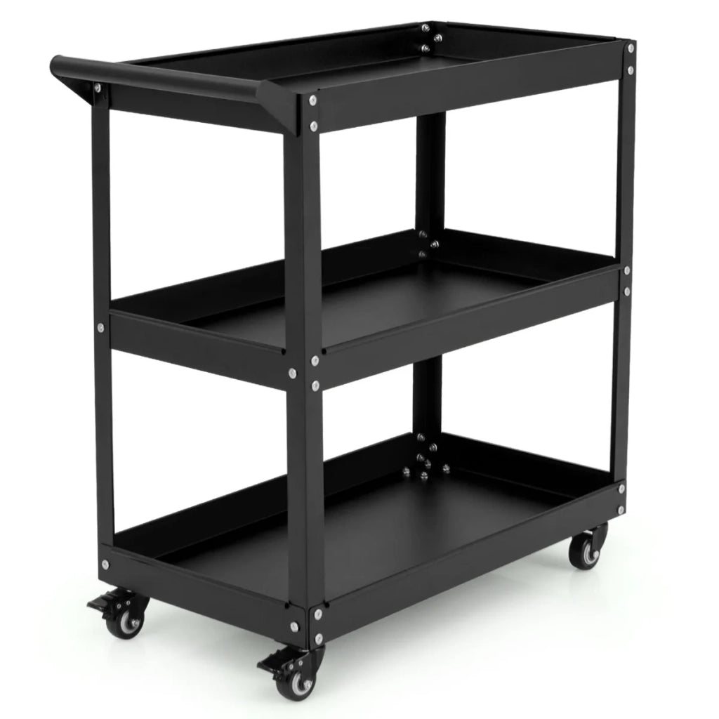 Carrello portautensili con ruote 73 x 36 x 75 cm portata 120 kg 3 ripiani pratico metallo nero 20_0017418