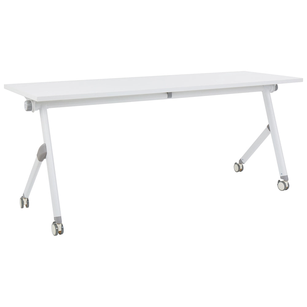 Scrivania rettangolare pieghevole con rotelle portatile con struttura in metallo bianco 180 x 60 stile moderno