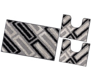 Tappeto Bagno Moderno Parure Set 3 Pezzi Soffice Shaggy Assorbente Antiscivolo Lavabile Nero