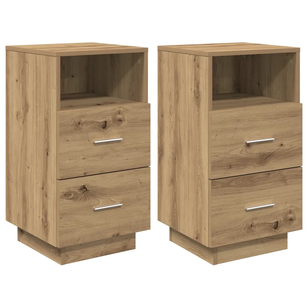 Comodini 2 pz con 2 Cassetti Rovere Artigianale 36x36x68 cm 858595