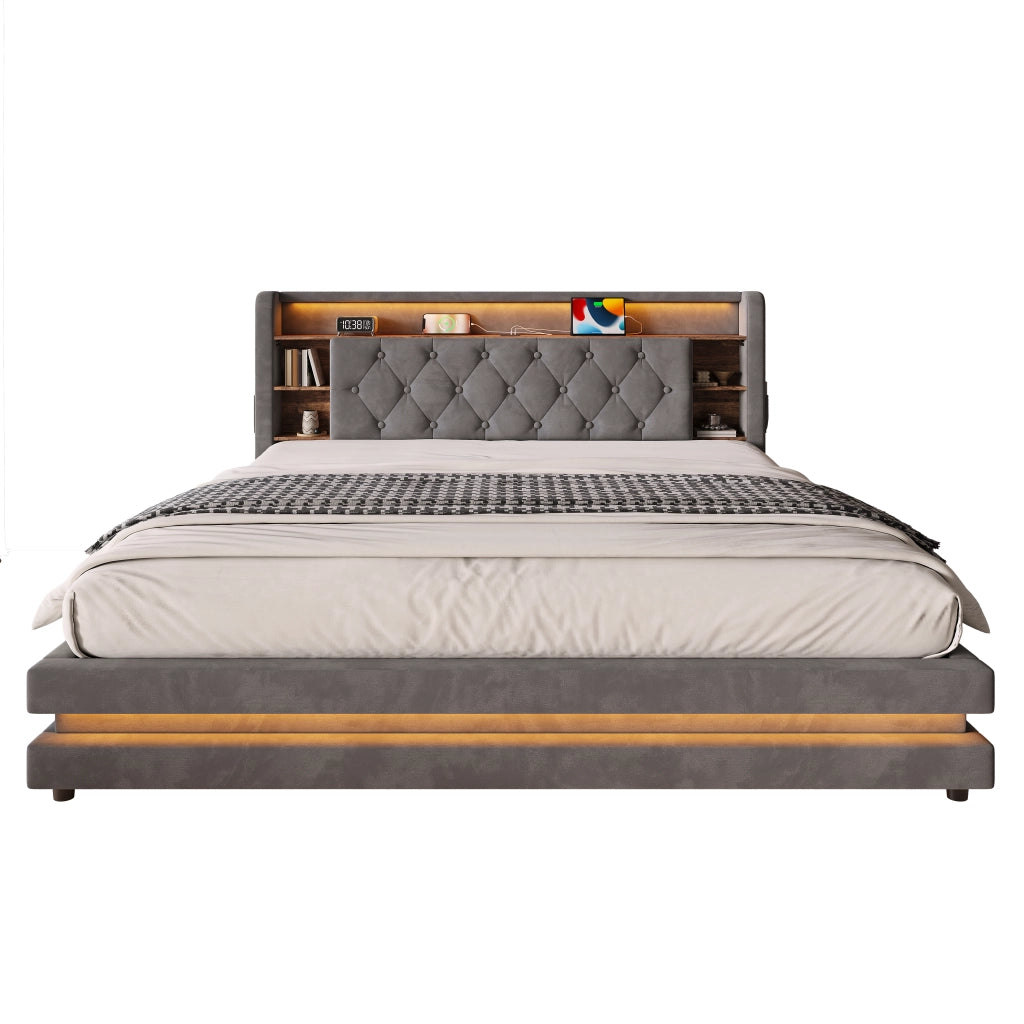 LETTO Contenitore 180x200 cm Velluto Grigio Scuro con testiera multifunzione