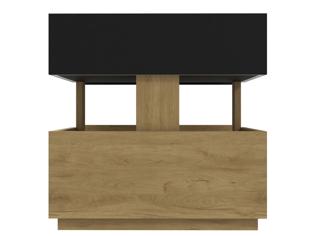 Comodino con ricarica wireless, LED e 2 cassetti per camera da letto, nero e naturale 50 × 40 × 50 cm