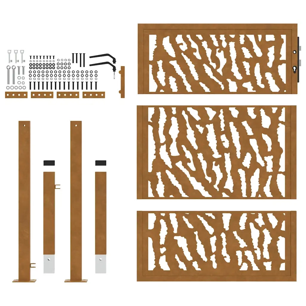 Cancello da giardino 100x150 cm in acciaio corten con design a traccia 4100986