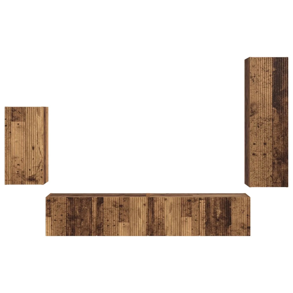 Set mobile TV 4 pz-Credenza per TV Legno vecchio Legno multistrato 859746