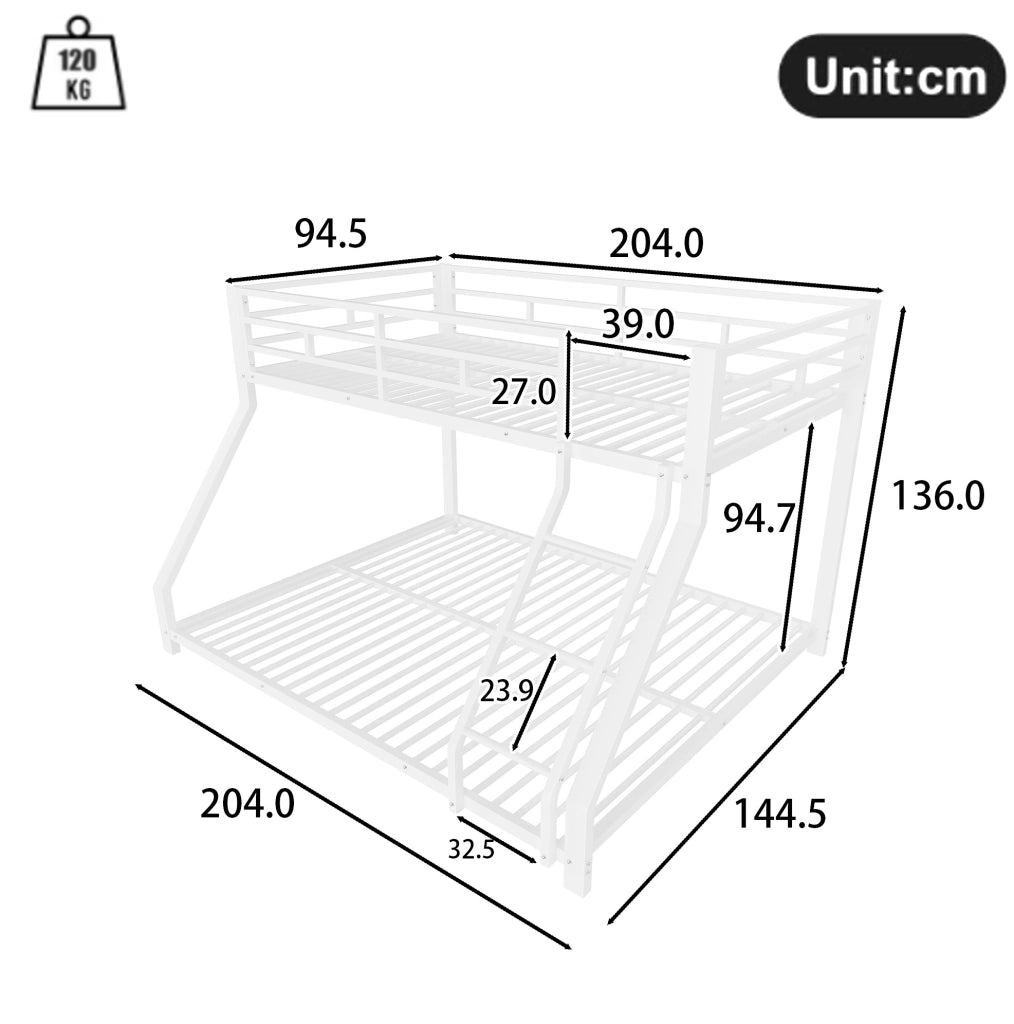 Letto a castello in metallo 90x200 e 140x200 cm bianco