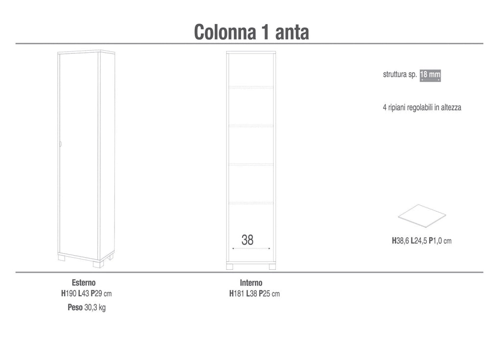 Armadio 1 Anta 43x190x29 cm Noce Stelvio