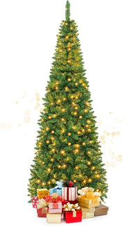 Albero di Natale Artificiale 135/200/225 cm, Albero di Natale con Luci LED Incorporate e Supporto in Metallo, Christmas Tree con Rami in PVC, per Casa, Negozio, Ufficio, Feste (L)