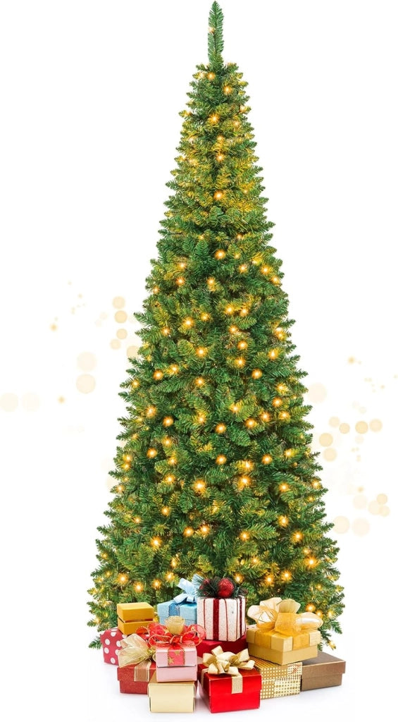 Albero di Natale Artificiale 135/200/225 cm, Albero di Natale con Luci LED Incorporate e Supporto in Metallo, Christmas Tree con Rami in PVC, per Casa, Negozio, Ufficio, Feste (L)