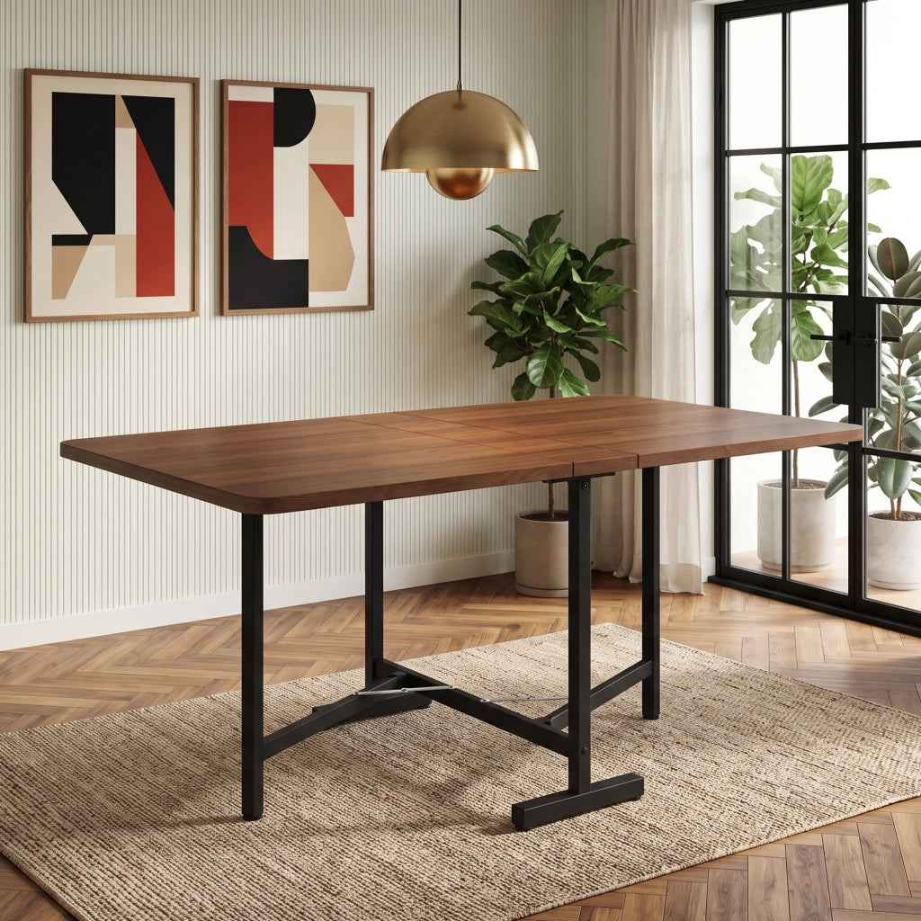 Tavolo allungabile con piano pieghevole e struttura rinforzata - per sala da pranzo - in MDF - noce