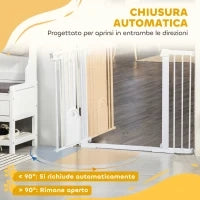 Cancelletto per Cani Estensibile con Porta a Chiusura Automatica, in Metallo e ABS, 75-131x76 cm, Bianco
