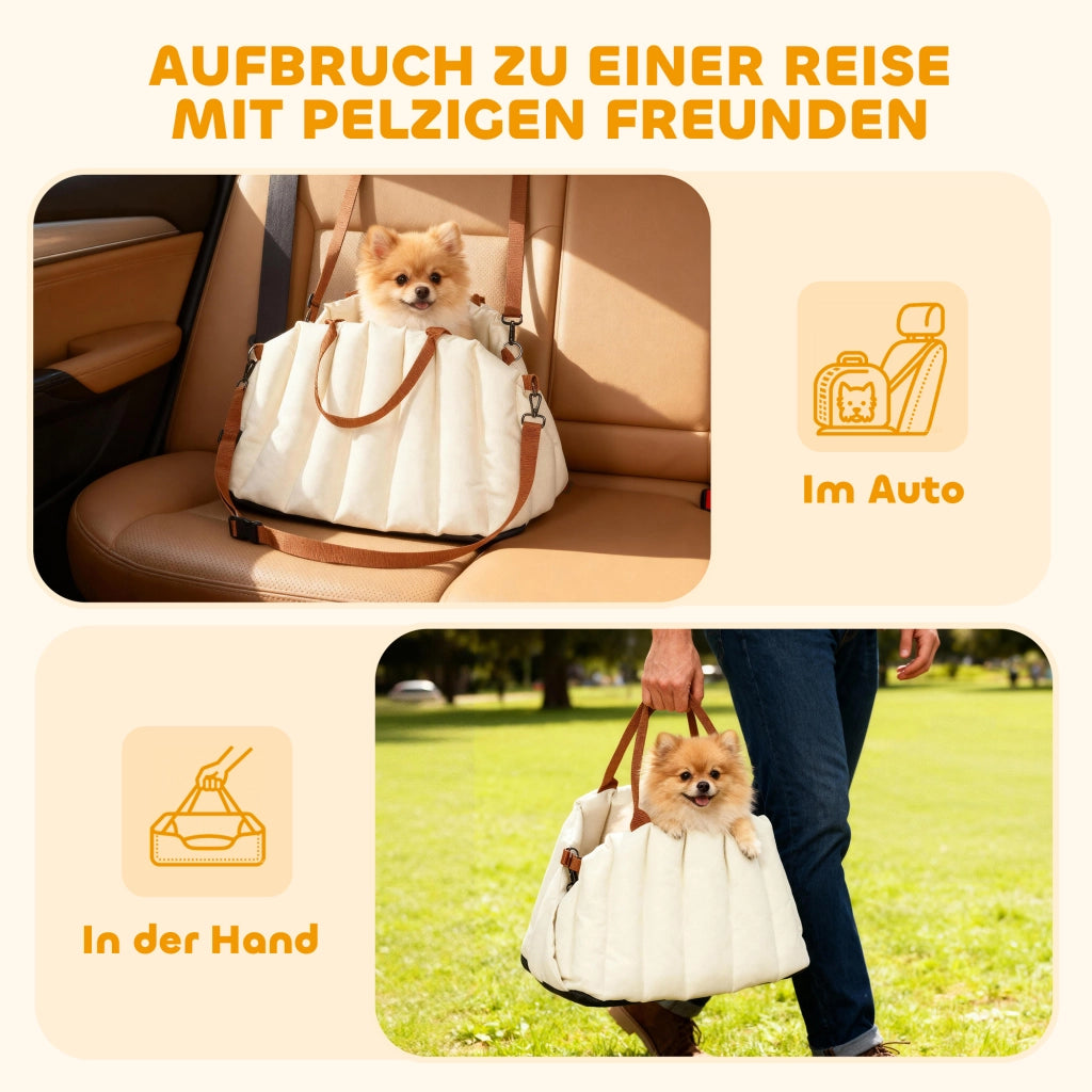 Borsa trasporto per cani ¨C zephmum ¨C crema, tessuto Oxford, 2 cinture, cuscino, guinzaglio