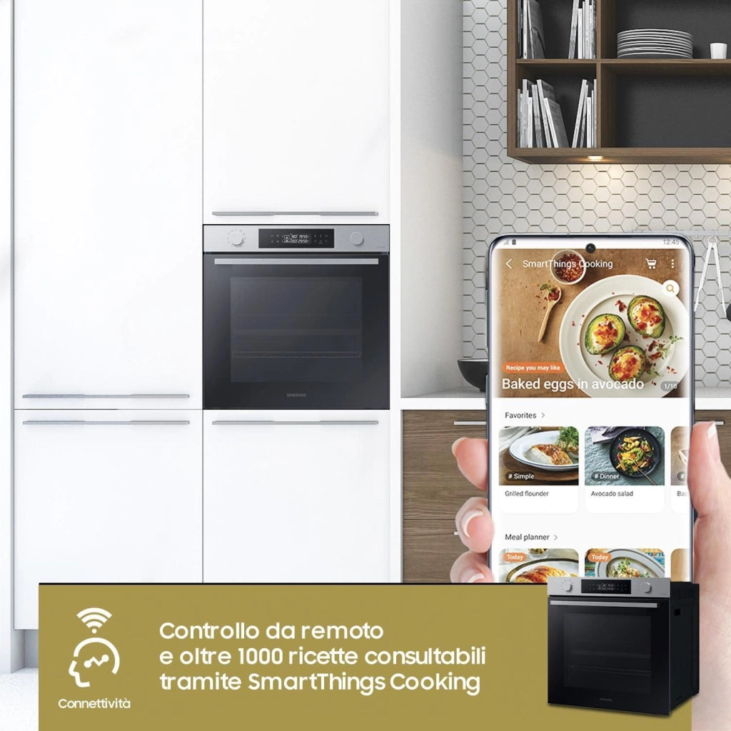 Samsung NV7B44403BS Forno Elettrico Multifunzione da incasso a Vapore Dual Cook Capacita' 76 Litri Classe Energetica A 40 Programmi Wi-Fi Nero-Acciaio Inossidabile