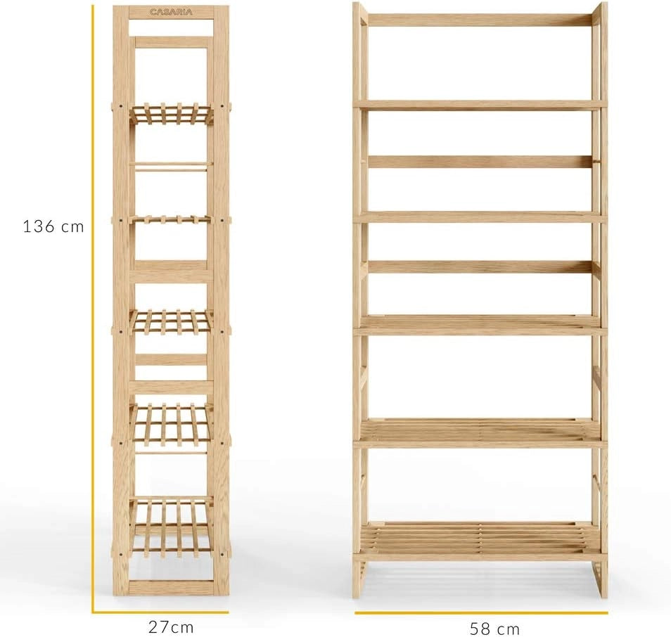 Set 2x Scaffale da bagno in Legno 5 Ripiani Mobiletto Cantina 135,5x58x27cm Libreria Salvaspazio Portaoggetti