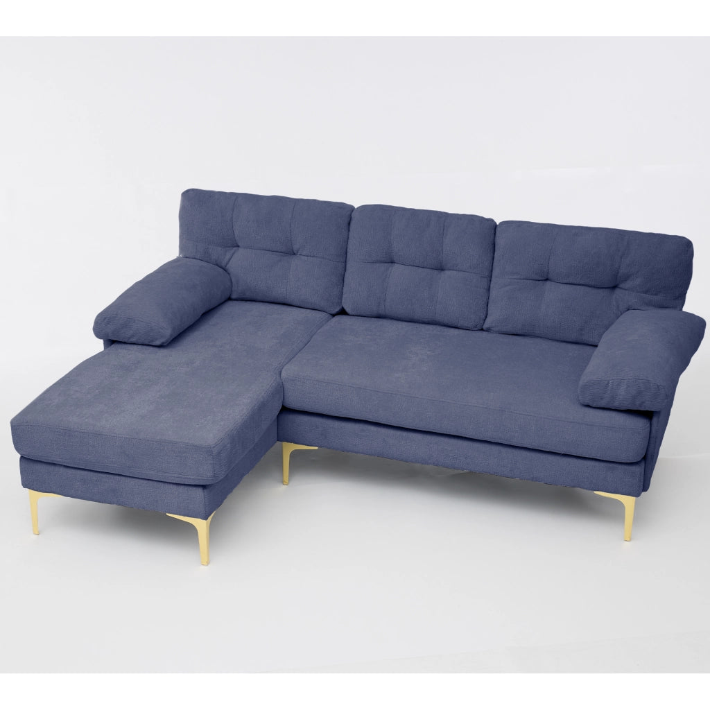 Divano Angolare 3 Posti ¨C MINIMAL ¨C Tessuto Chenille Blu, Gambe in Metallo, Funzione Relax