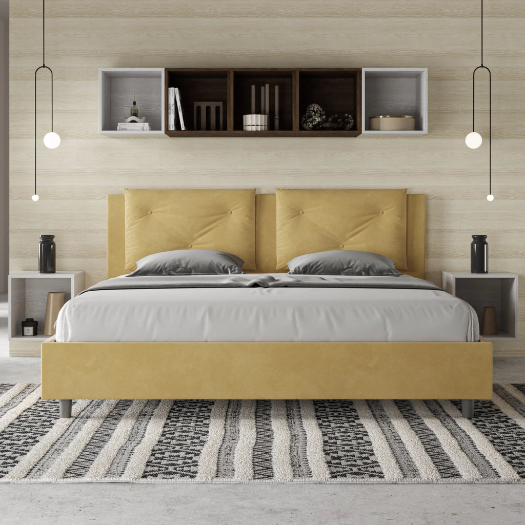 BS COM Letto contenitore imbottito 180x200 microfibra ocra