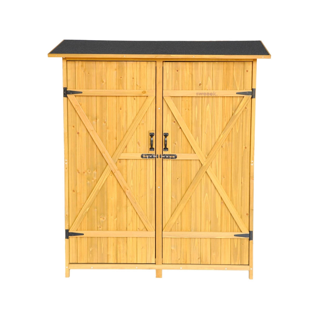 Casetta da giardino in legno d'abete e 4 vani portaoggetti, 140cm,