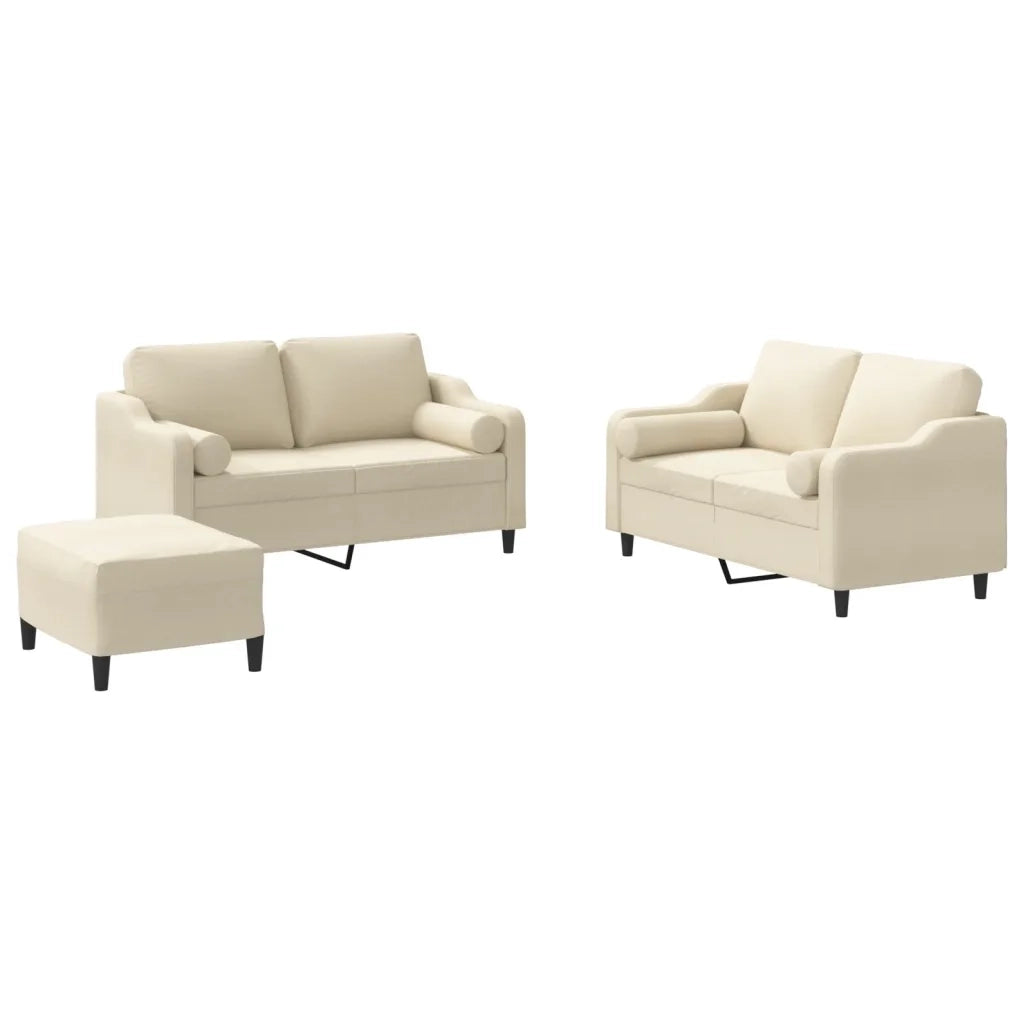 Set Divani 3 pz con Cuscini Crema in Tessuto