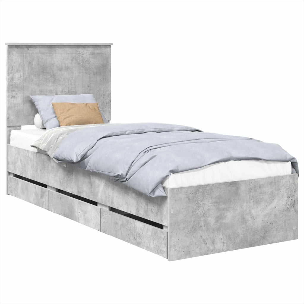 Struttura del letto con cassetto Grigio cemento 75 x 190 cm