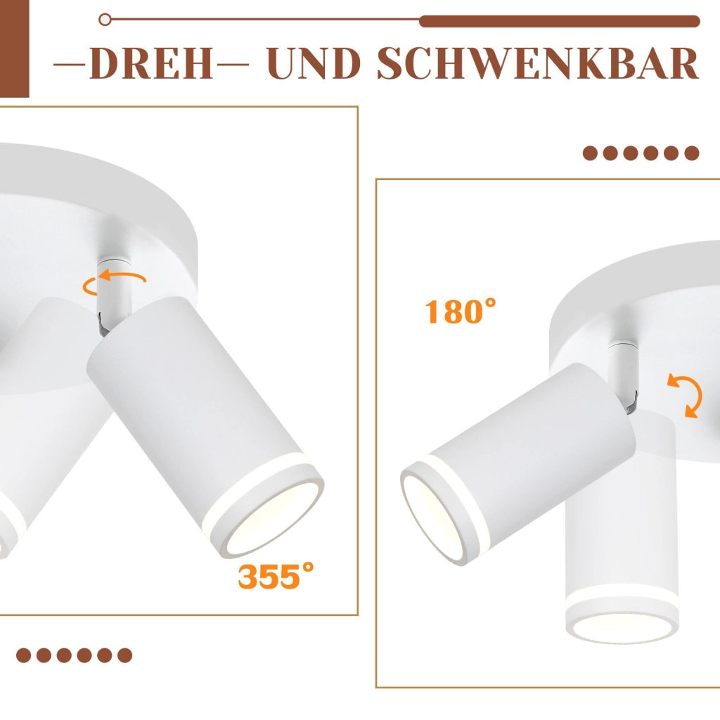 ZMH Faretto da soffitto bianchi 3 fiamme orientabili 355° per camera letto