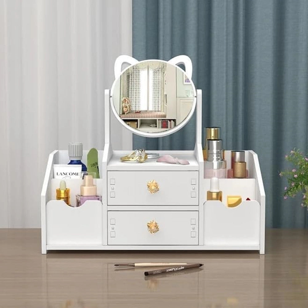 Trade Shop - Organizer Trucchi Multifunzione Con Specchio Cassetti Per Cosmetici Toeletta Bagno Camera -