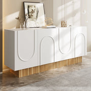 OKWISH Credenza con 4 Ante, Vani Capienti e Frontale Opaco con Rilievo a U, per Soggiorno o Sala da Pranzo, Bianco e Legno, 160 x 38 x 75 cm