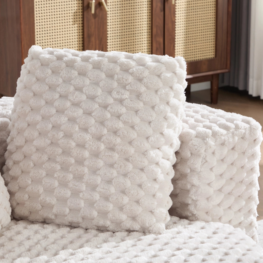 Poltrona relax con pouf seduta ergonomica e struttura stabile per soggiorno e camera da letto in tessuto beige